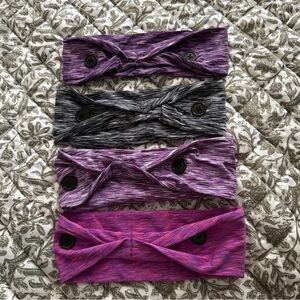 Set of Four Buttoned Headbands in Purple and Gray
